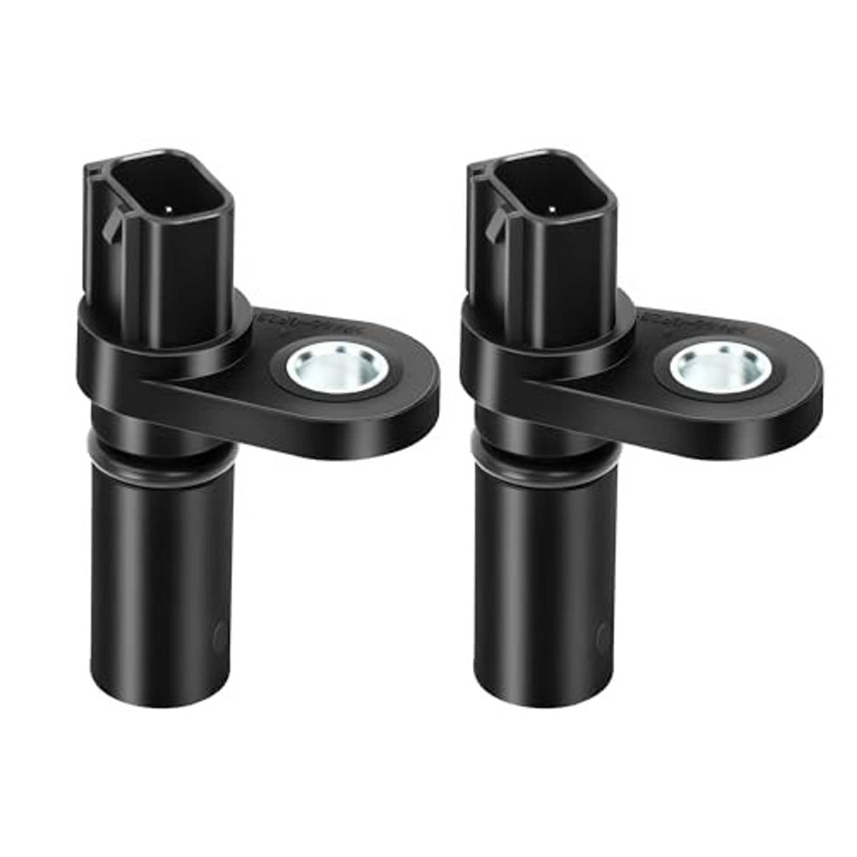 Two black camshaft position sensors with round metal connector plates