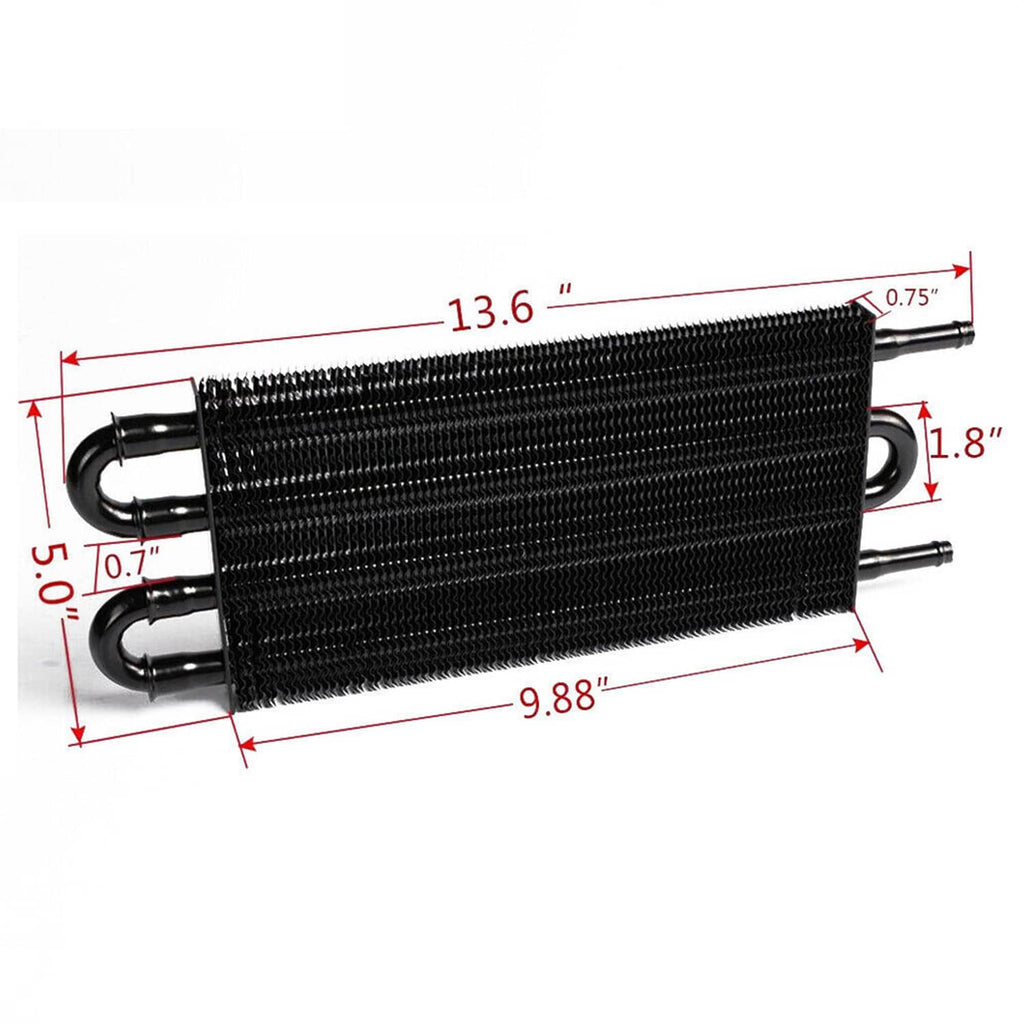 Oil cooler radiator with black fin core and two side hose loop ports