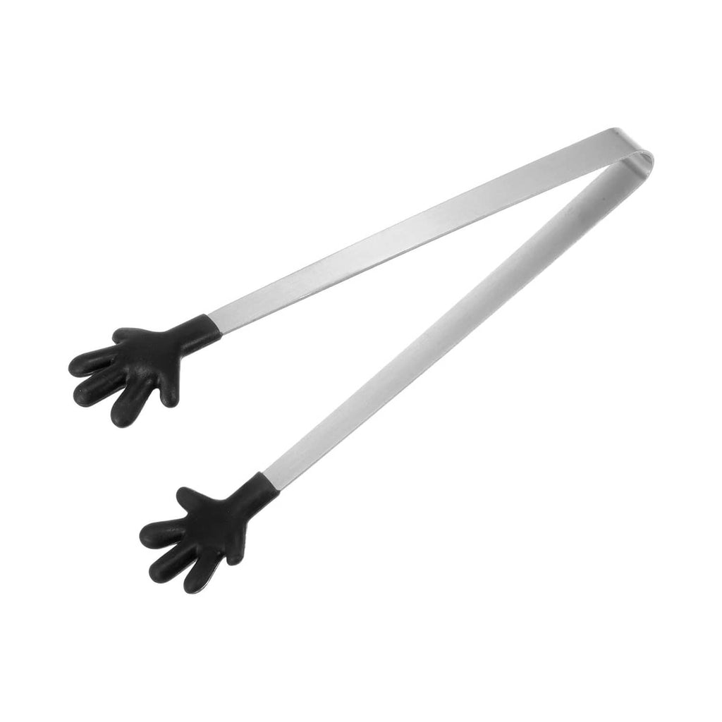 Mini stainless steel food tong with black silicone hand-shaped grips