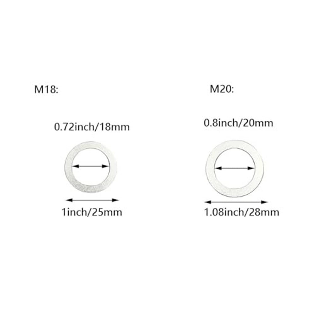 Oil drain plug crush washers: M18 18mm, 25mm; M20 20mm, 28mm
