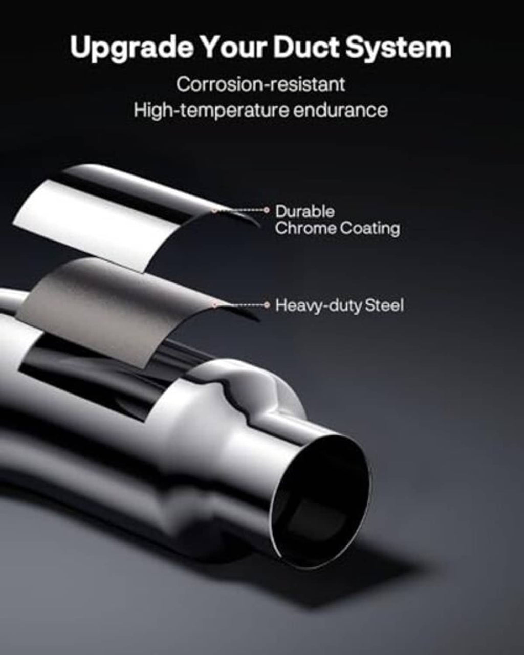 Polished chrome-coated exhaust elbow section with thick steel tube and smooth curve