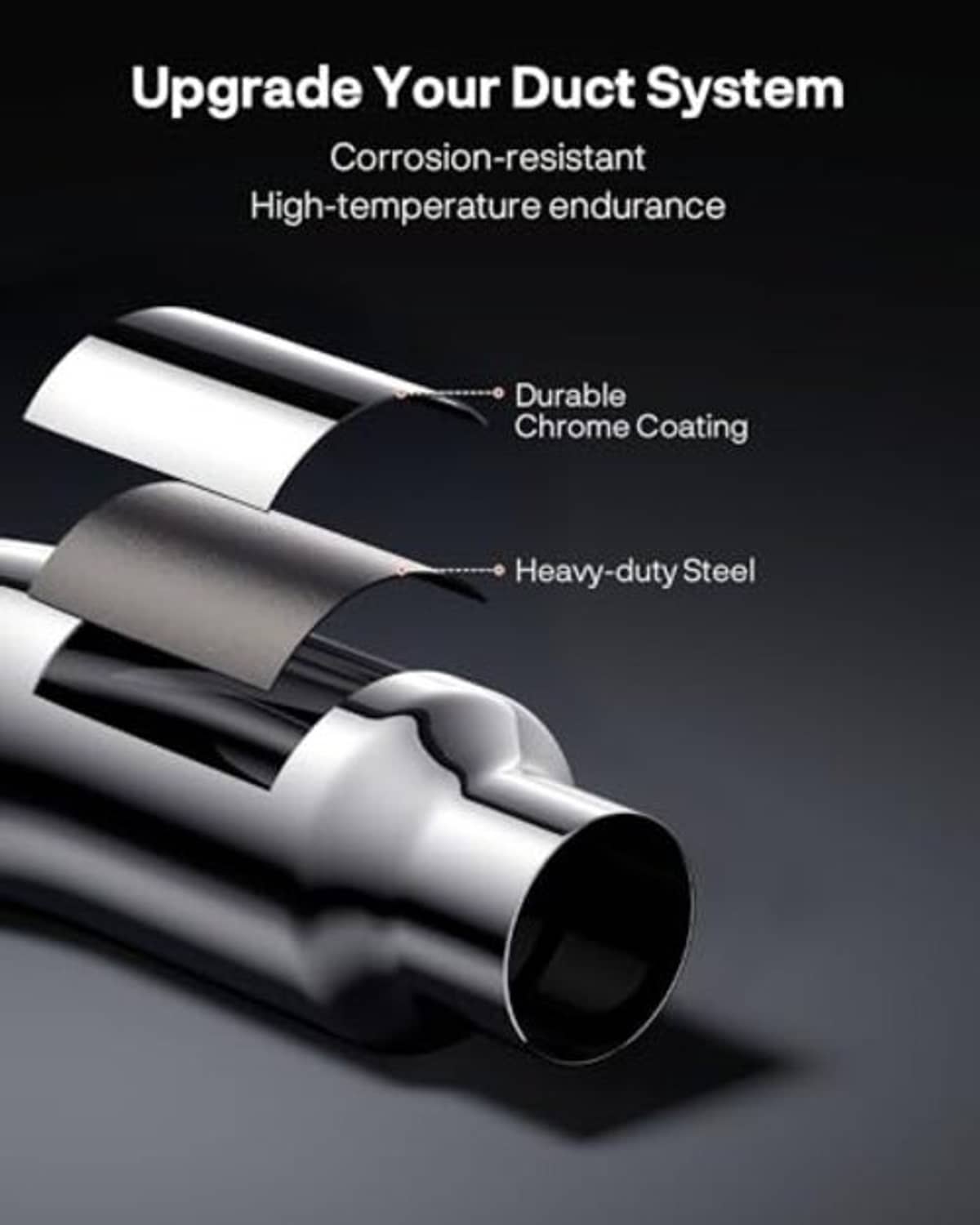 Polished chrome-coated exhaust elbow section with thick steel tube and smooth curve