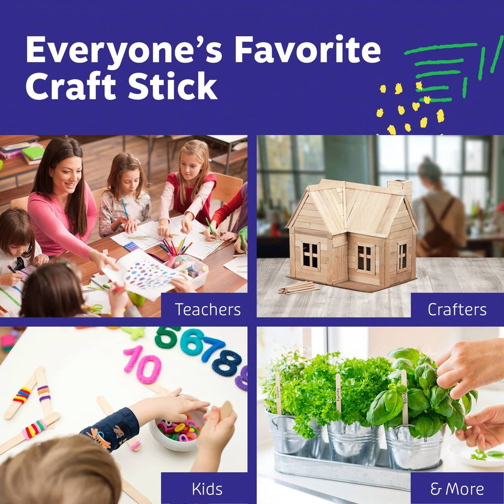 Wood craft sticks used to build a small house model with windows and roof