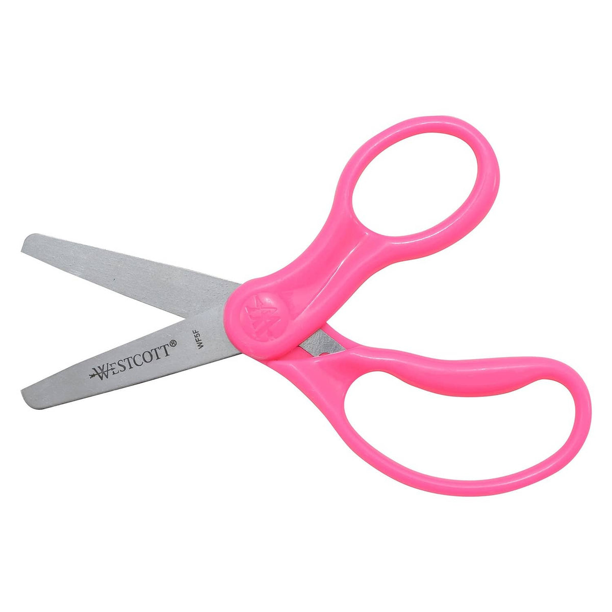 Pink Westcott kids' blunt-tip scissors with gray blades and finger loops