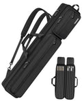 Black 4x5 pool cue case with double-zip pockets and adjustable carry straps