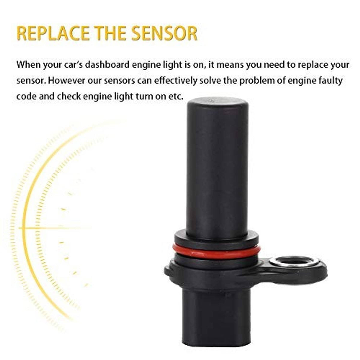 Crankshaft position sensor with black housing, red ring seal, and fork-style mounting