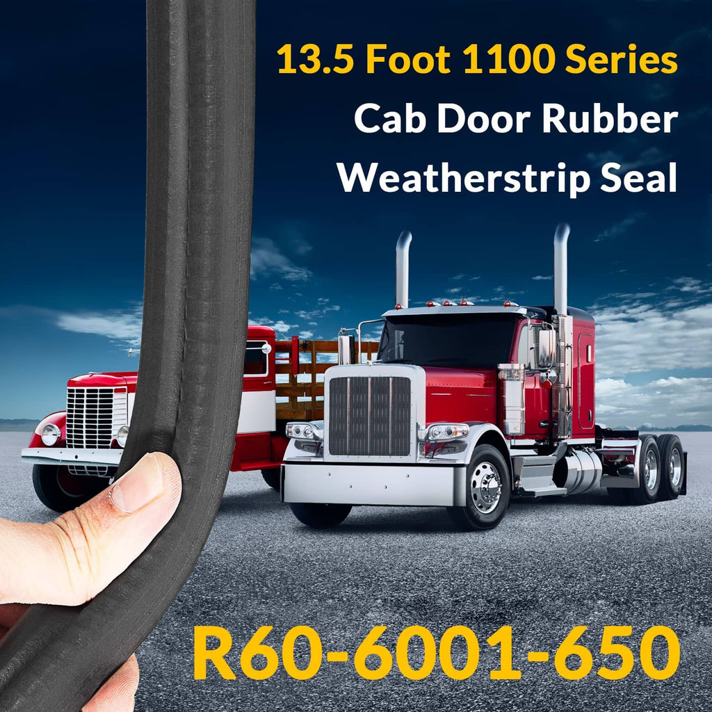 Black rubber cab door weatherstrip seal held by hand, long coil