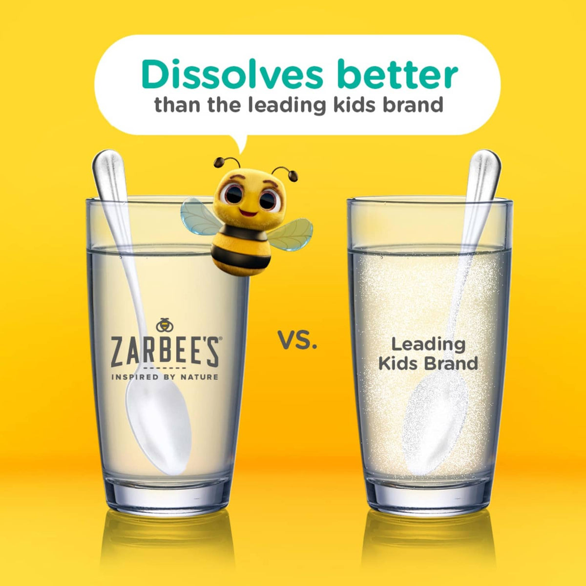 Dissolves better graphic comparing prebiotic powder in cups vs leading kids brand