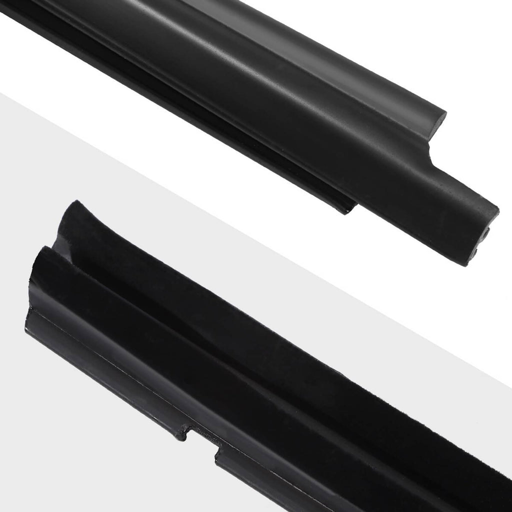 Pair of black window weatherstrip trim seals with textured channel surfaces