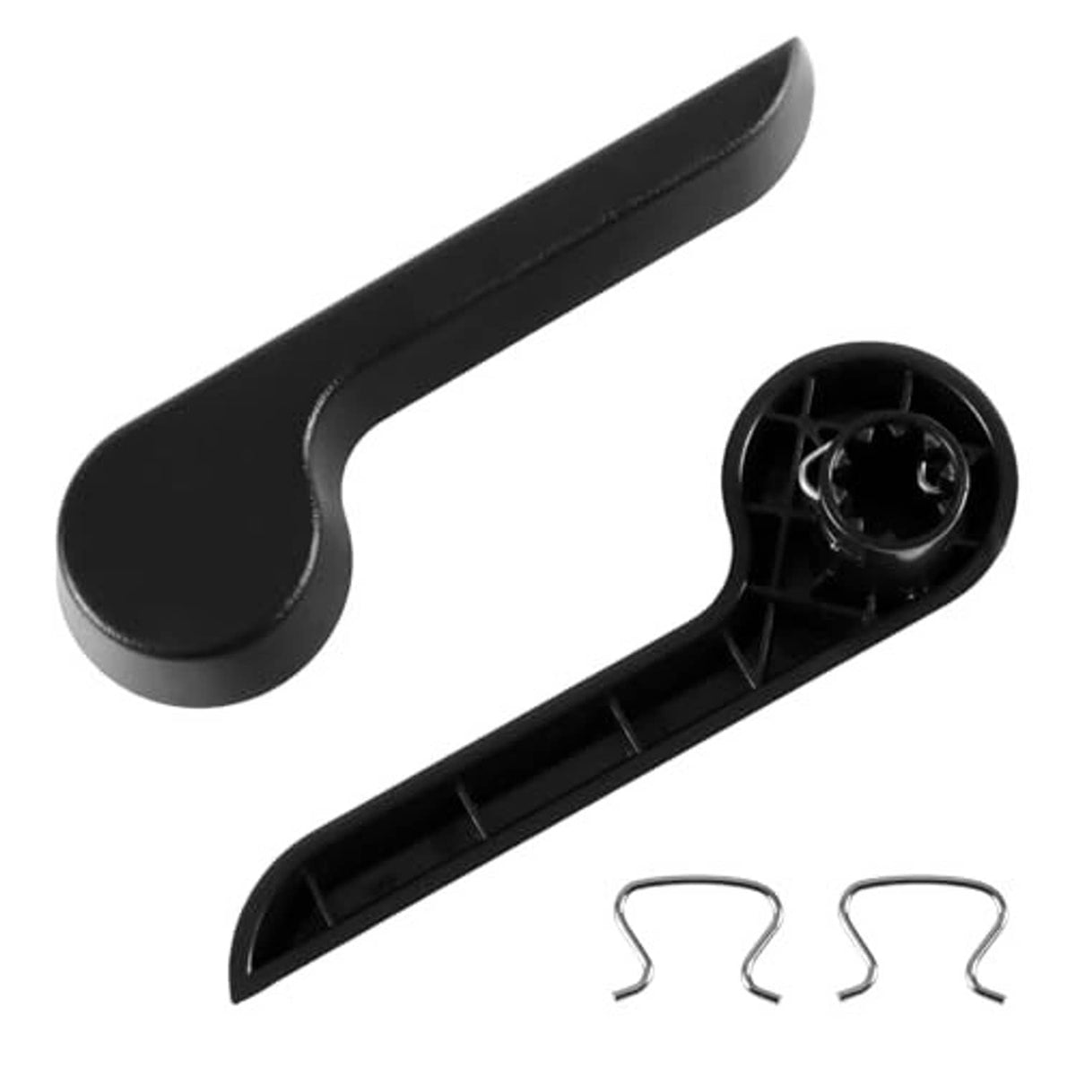Black recliner seat handle lever with side release channel and circular mounting knob