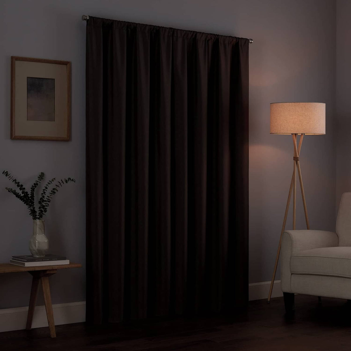 Eclipse blackout thermal rod pocket window curtain, dark charcoal with rod-pocket top