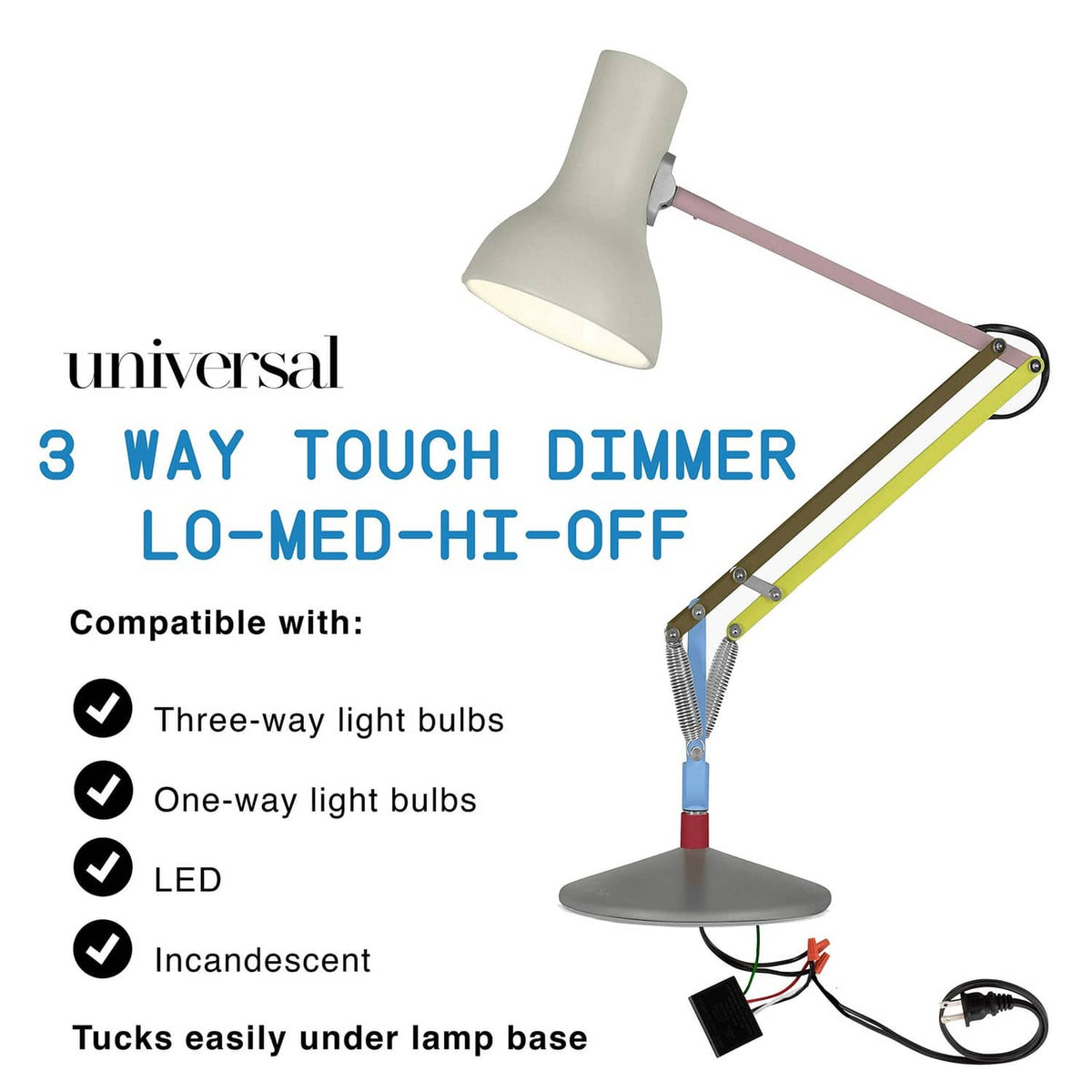 3-way touch dimmer for lamp: clamp-style sensor on lamp cord with control module