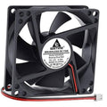 Black DC brushless cooling fan with 2-pin connector and red/black power leads