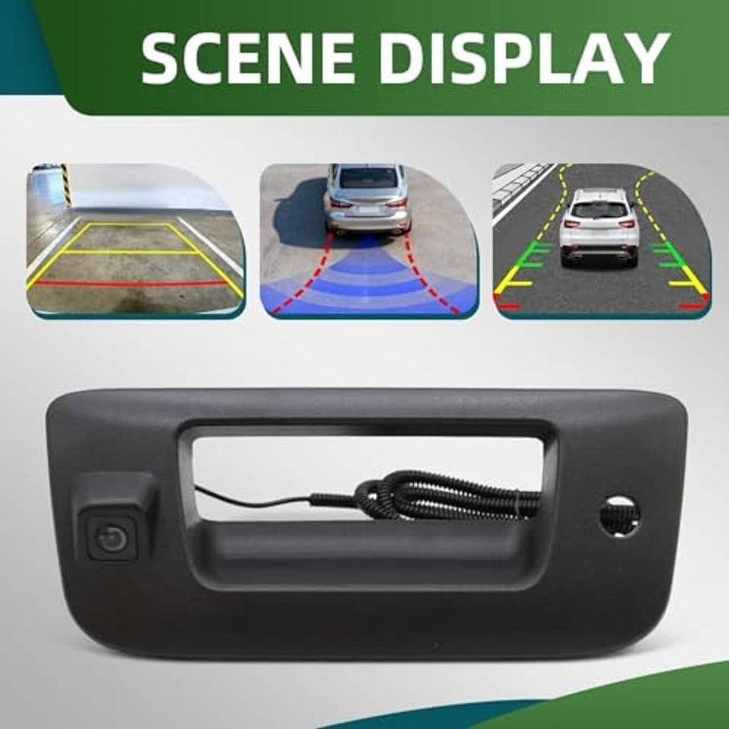 Black tailgate handle rear backup camera with extended cable harness