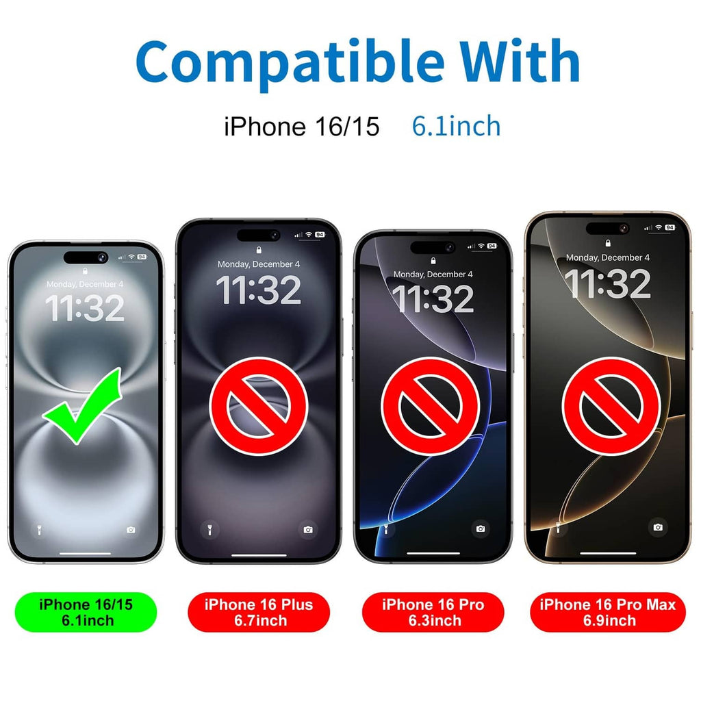 Matte glass screen protector compatibility for iPhone 16/15, 6.1-inch size