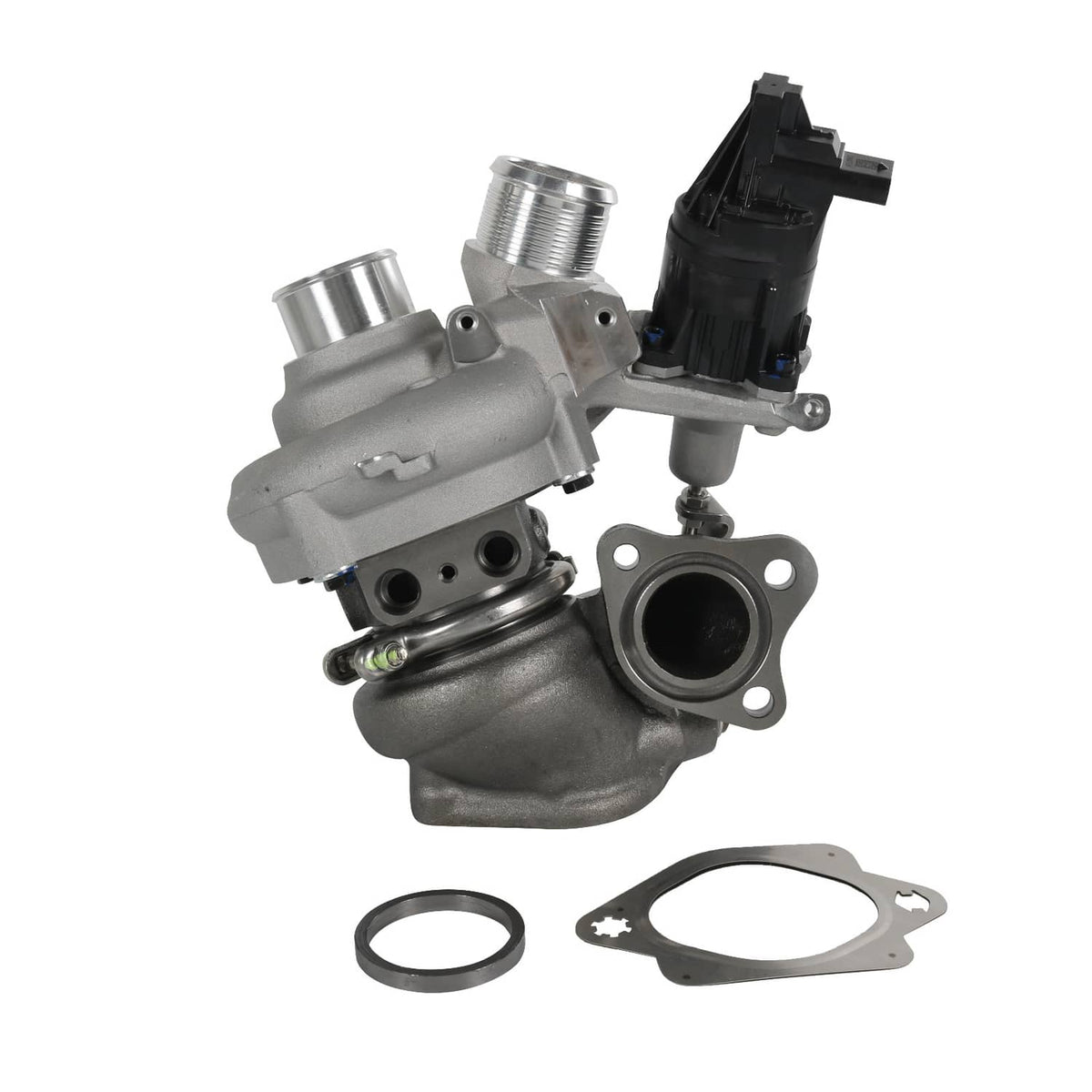 Turbocharger assembly kit with inlet flange and included gaskets