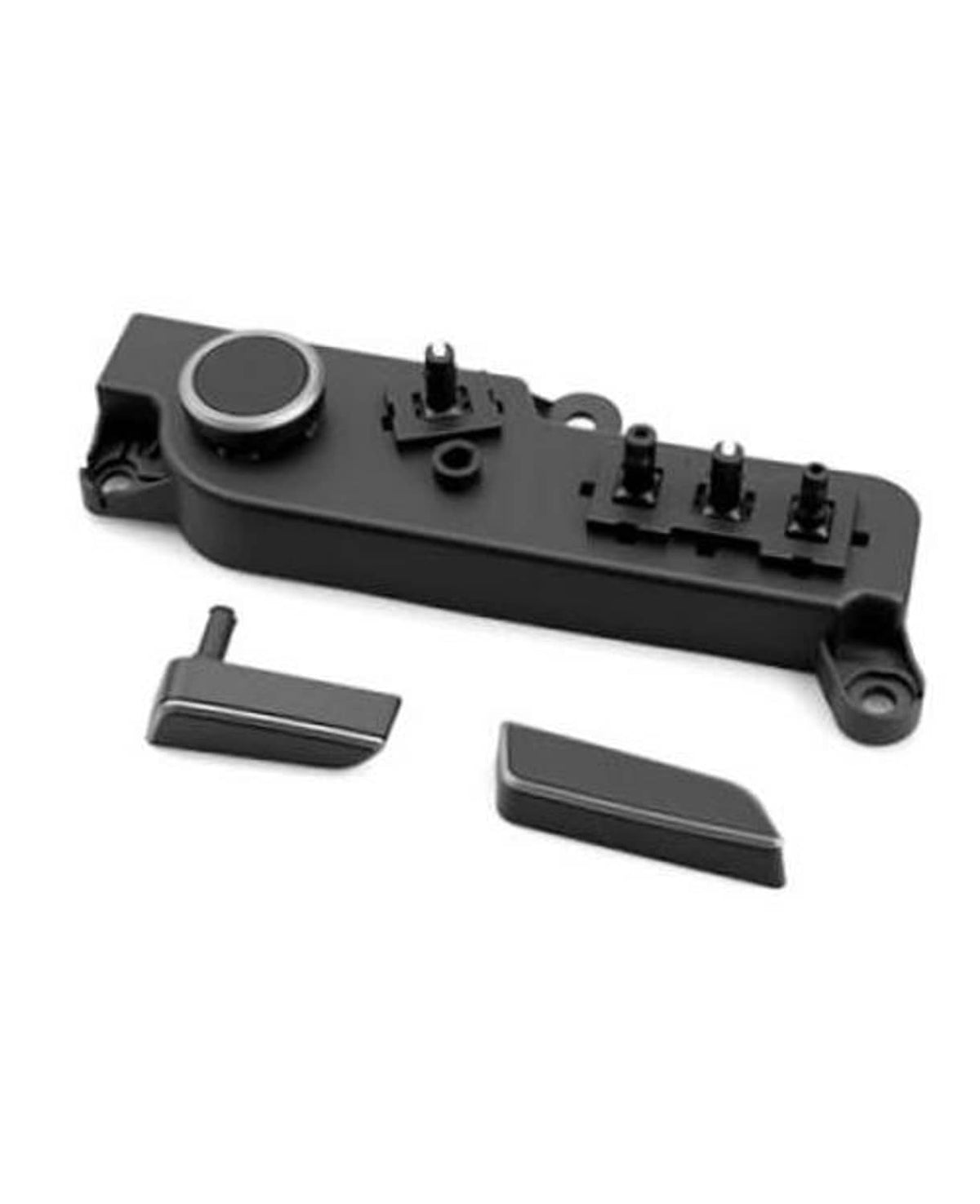 Black power seat control switch panel with round button and multiple terminal mounts