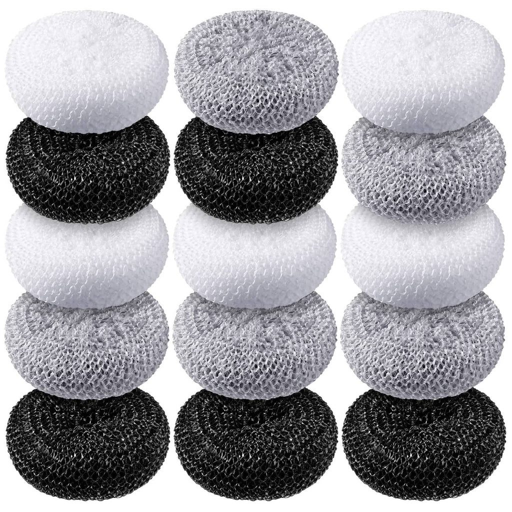 Round nylon dish scrubber pads set, assorted white, gray, and black colors