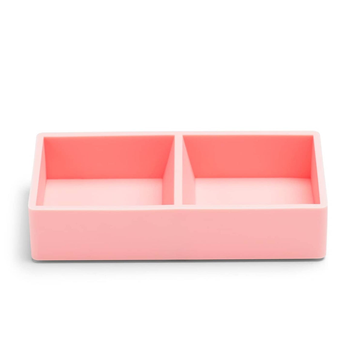 Blush pink two-compartment desk organizer tray for papers and stationery