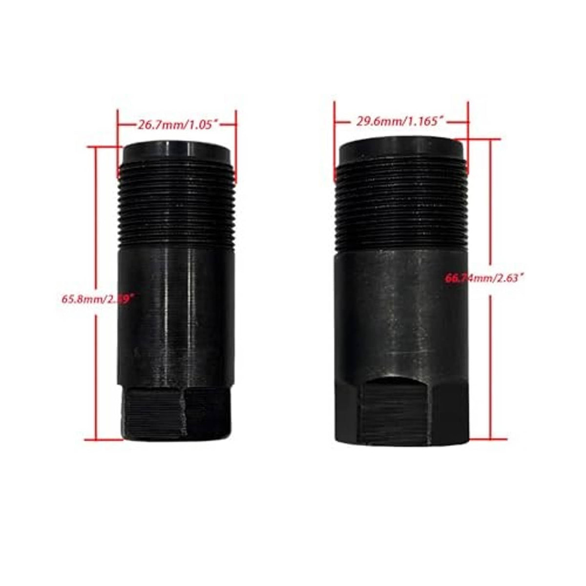 Black threaded piston plunger sleeve sizing diagram with measurement callouts