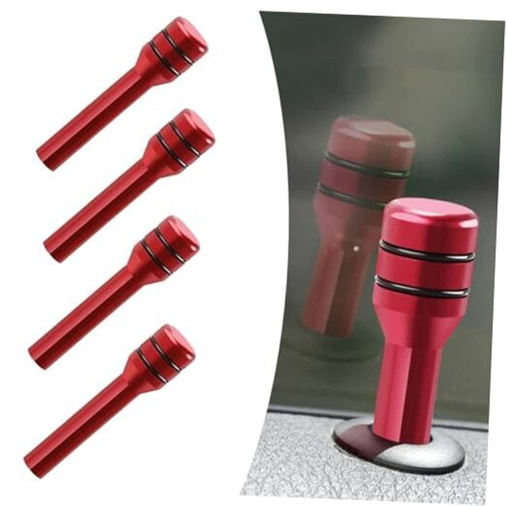 Set of red car door lock pull pins with black ring collars, four-pack