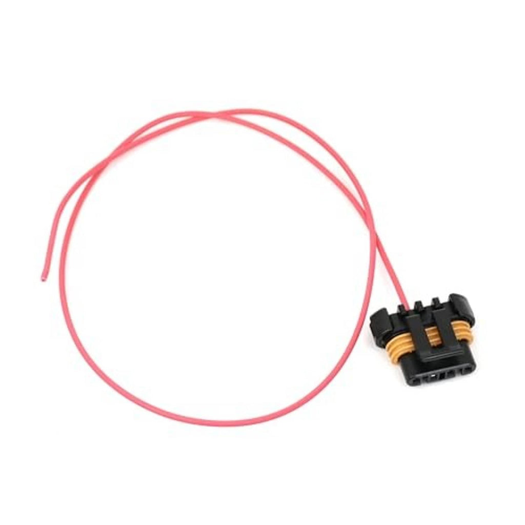 One-wire alternator connector pigtail with red wire and black multi-pin connector