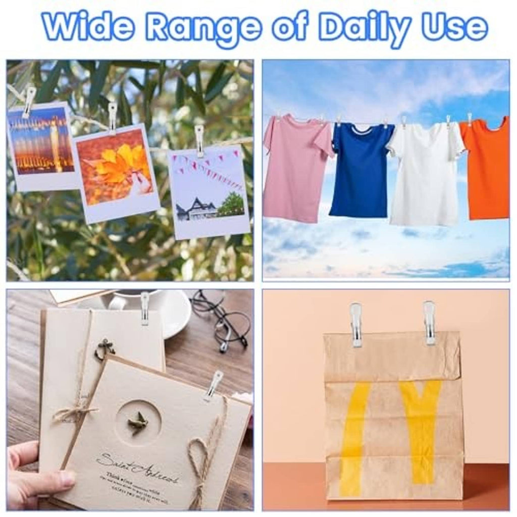 Clothespin-style stainless clips for hanging items, set of multiple clamps