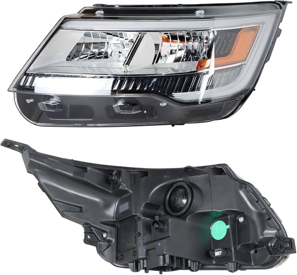 Left-side LED headlight assembly with chrome reflectors and black outer housing