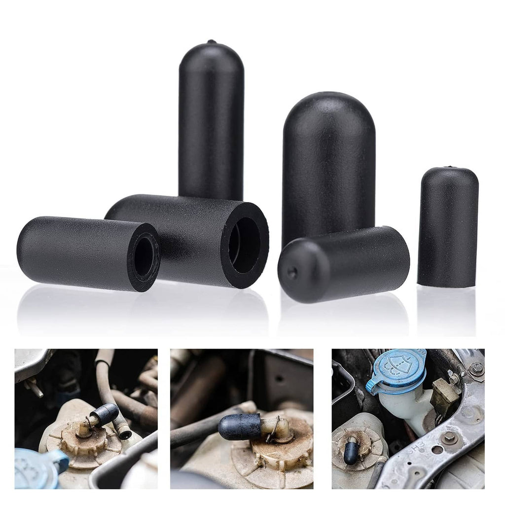 Set of black rubber vacuum caps with open ends, assorted lengths