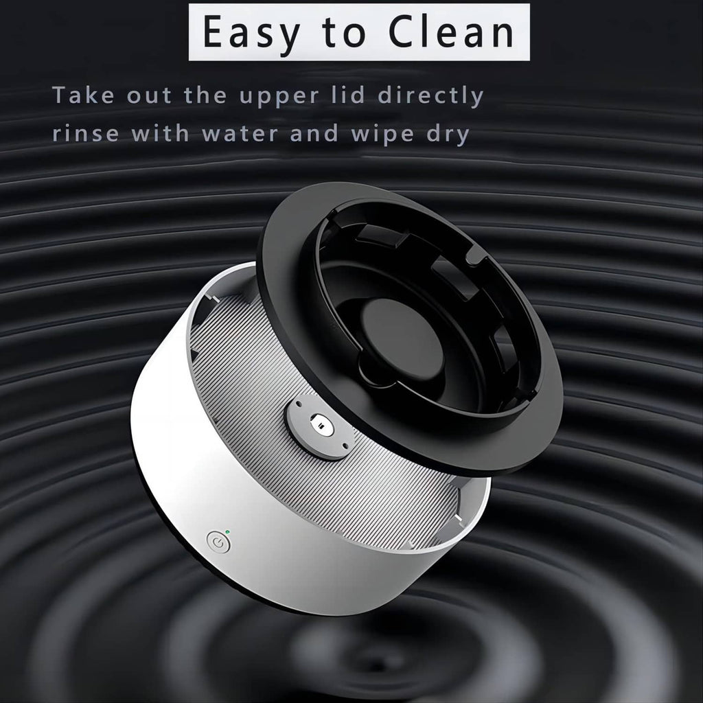 White air purifier with open lid and black ashtray cup design, easy-to-clean top