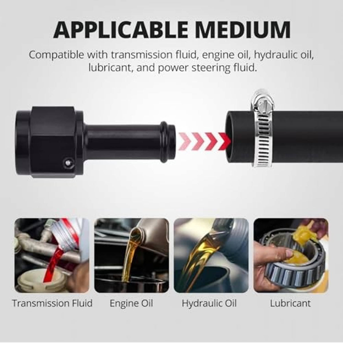 Black transmission cooler hose with coupler ends, for hydraulic and power steering fluids