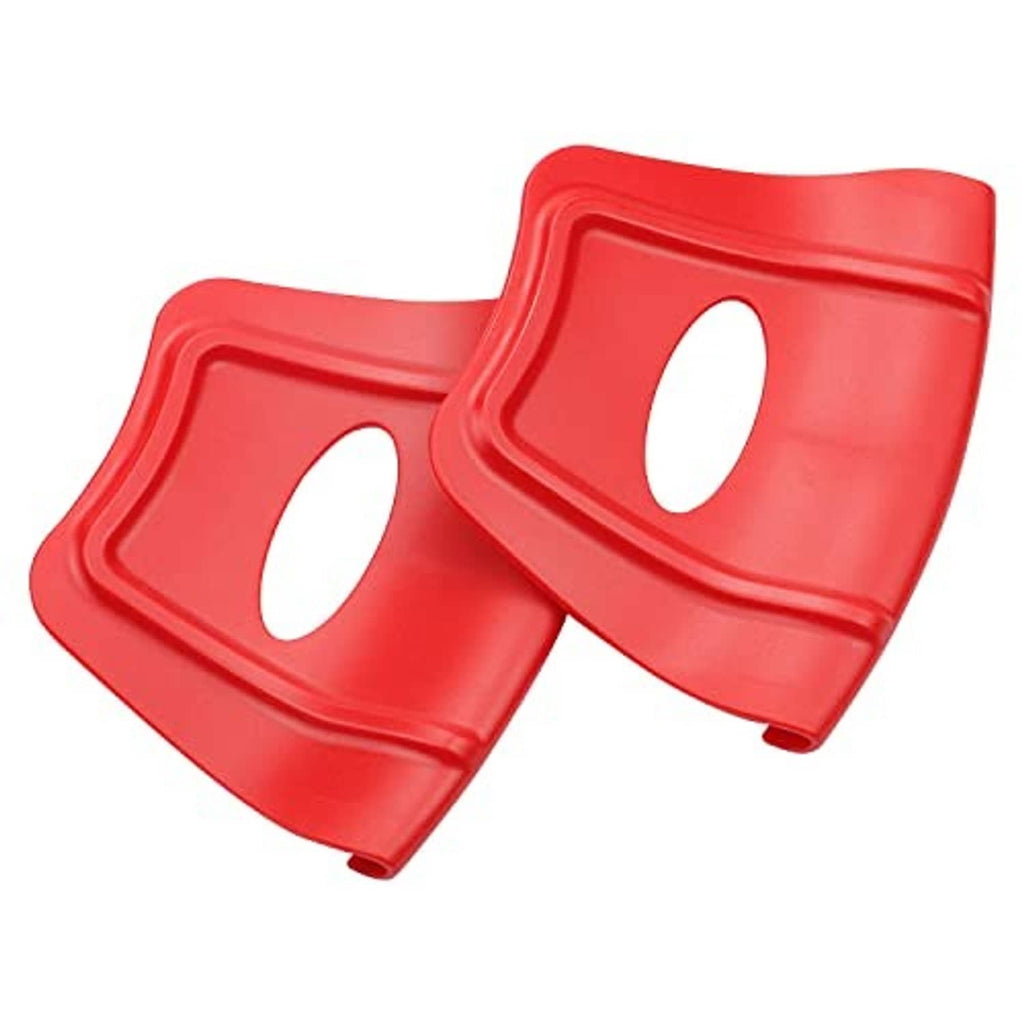 Red wheel rim shield set, two plastic covers with oval openings, molded protective shape.