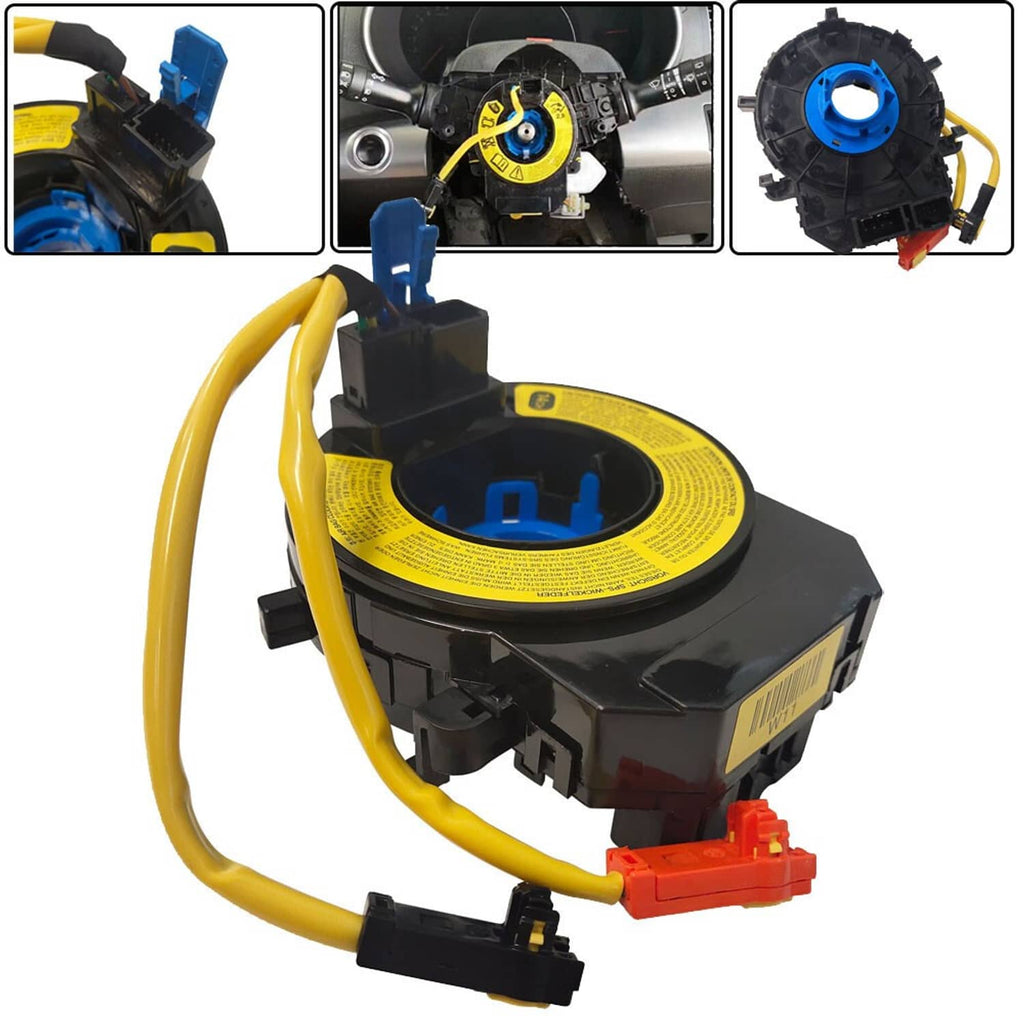Steering clock spring with yellow cable, black reel, orange and blue electrical connectors