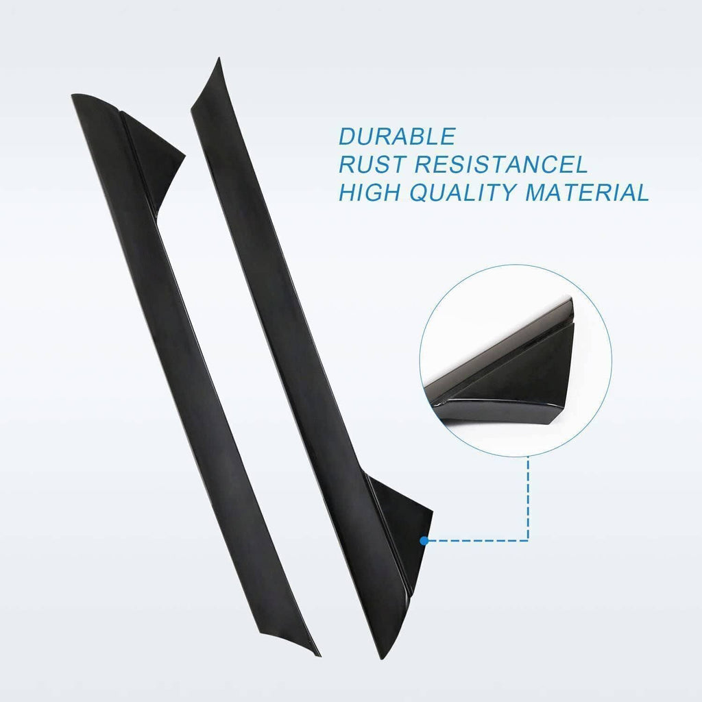 Black A-pillar windshield molding trim pair with close-up edge detail