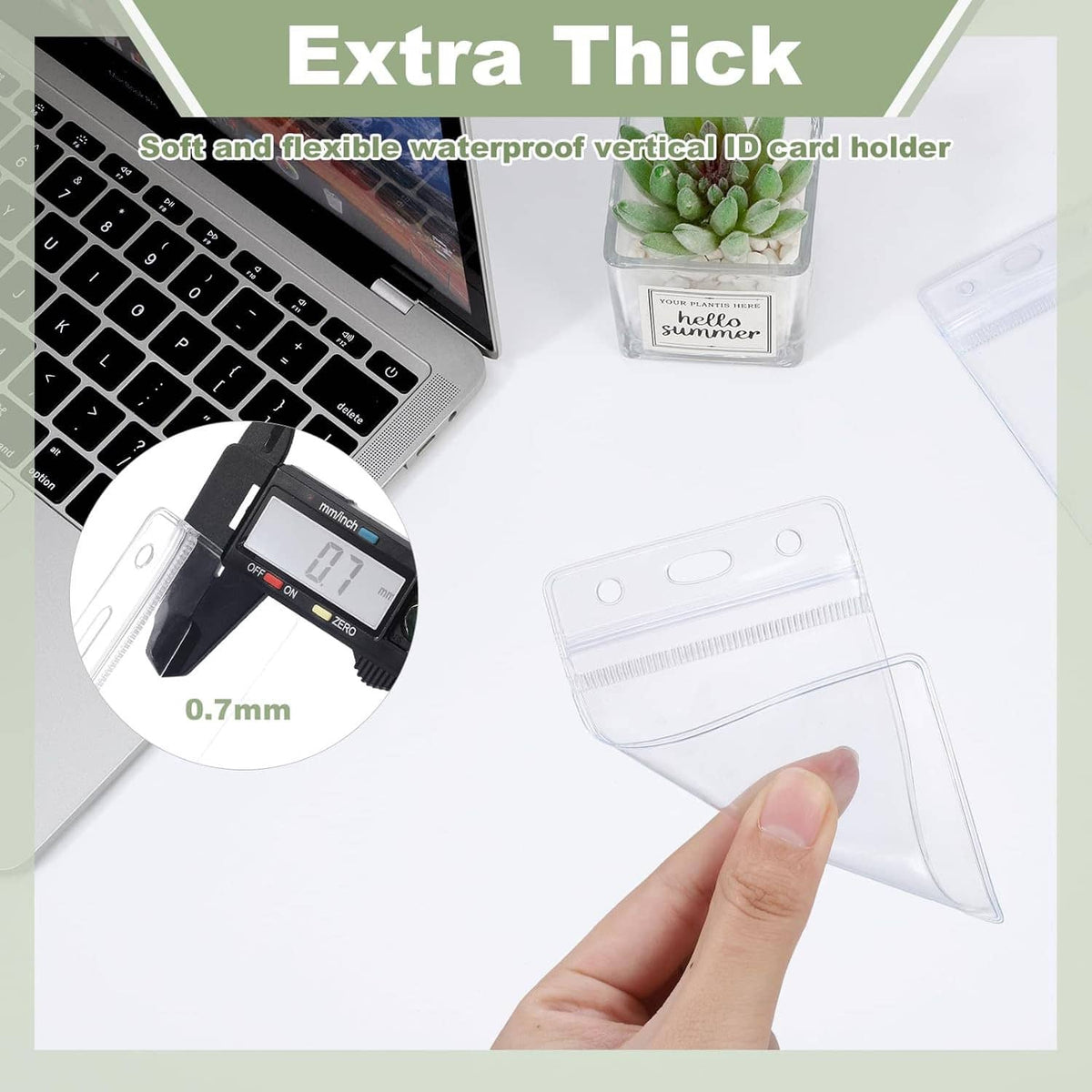 Clear vertical ID card holder sleeve with retractable reel clip, 2-pack