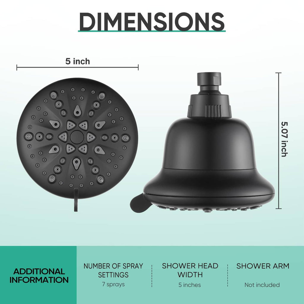 Cobbe black shower head size: 5-inch spray face and compact shower arm
