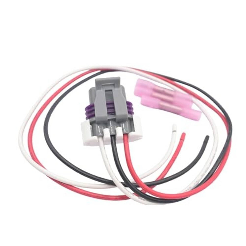 Wiring harness with gray connector and red/black/white wires plus pink terminal clips