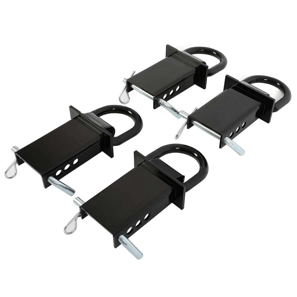 Trailer stake pocket D-ring tie-down brackets, black with D-rings and mounting pins