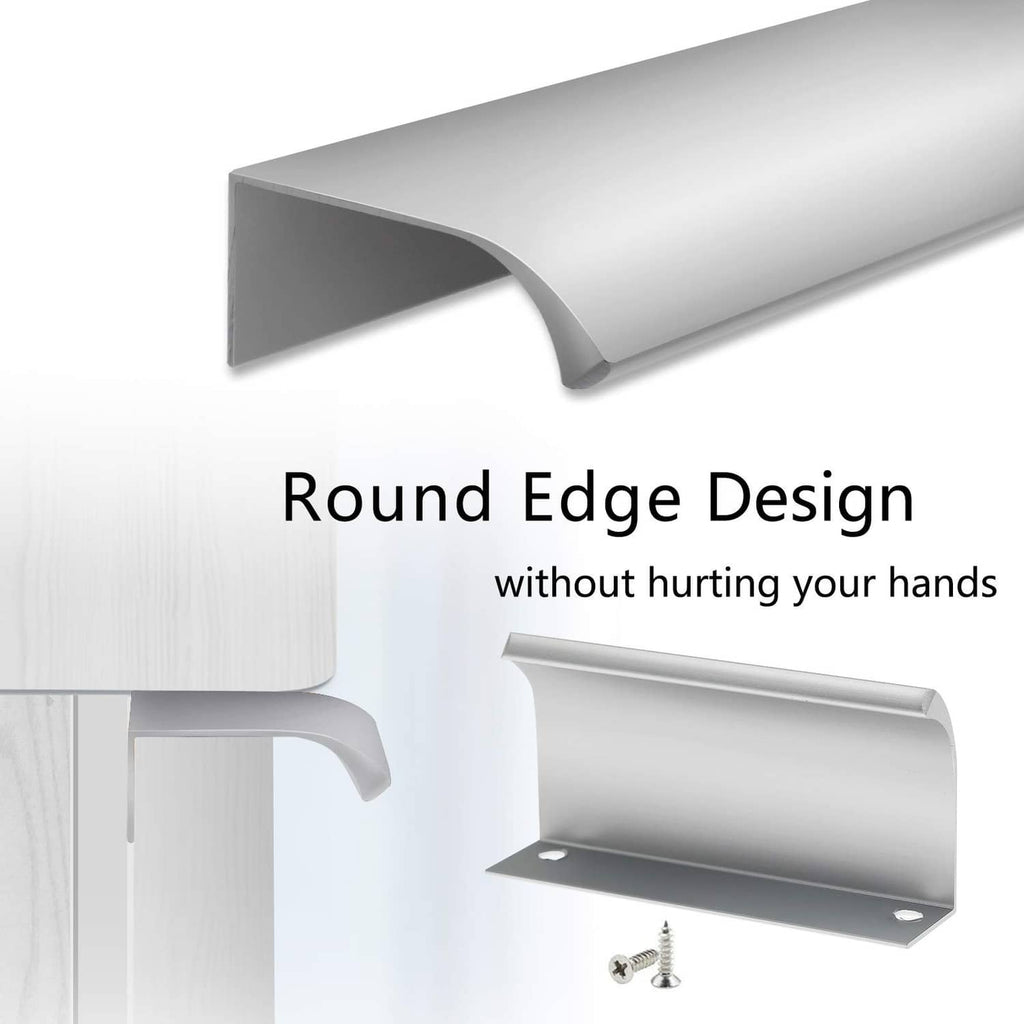 Silver aluminum finger pull with rounded edge, back-mount screw plate and screws