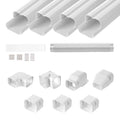 White PVC line set cover kit with corrugated pipe sleeve, screws, and corner fittings