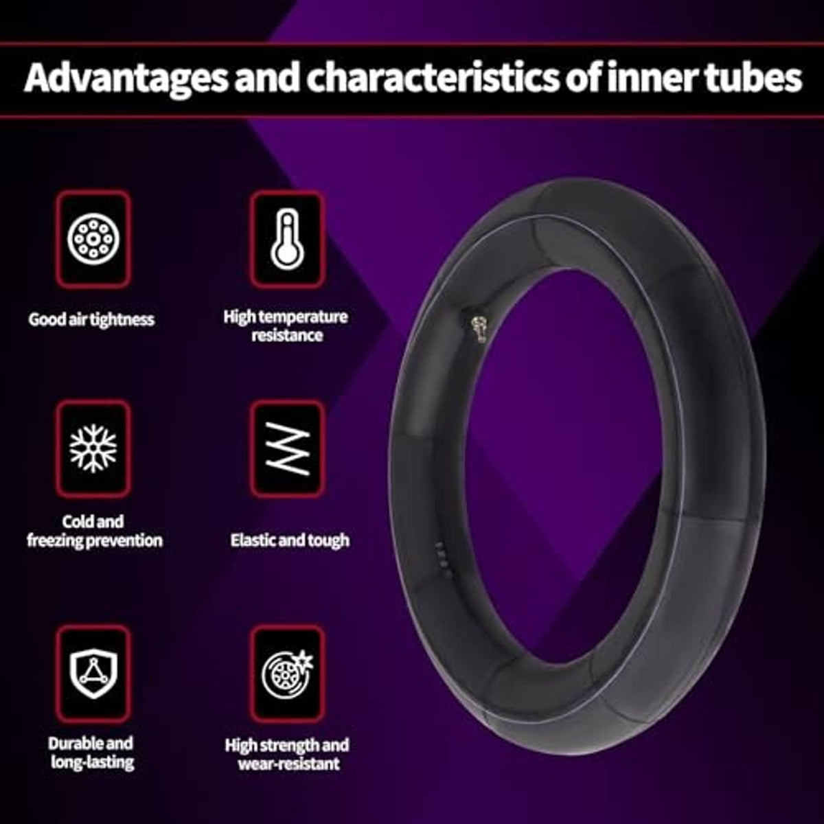 Black motorcycle inner tube ring with air valve stem
