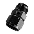Black aluminum AN16 male-to-female flare fitting with 1/8 NPT port