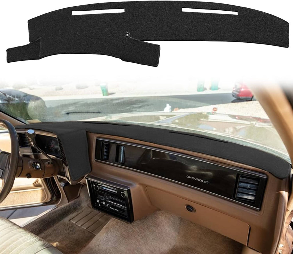 Black dash cover mat with vent cutouts and a central pad for Chevy dashboard