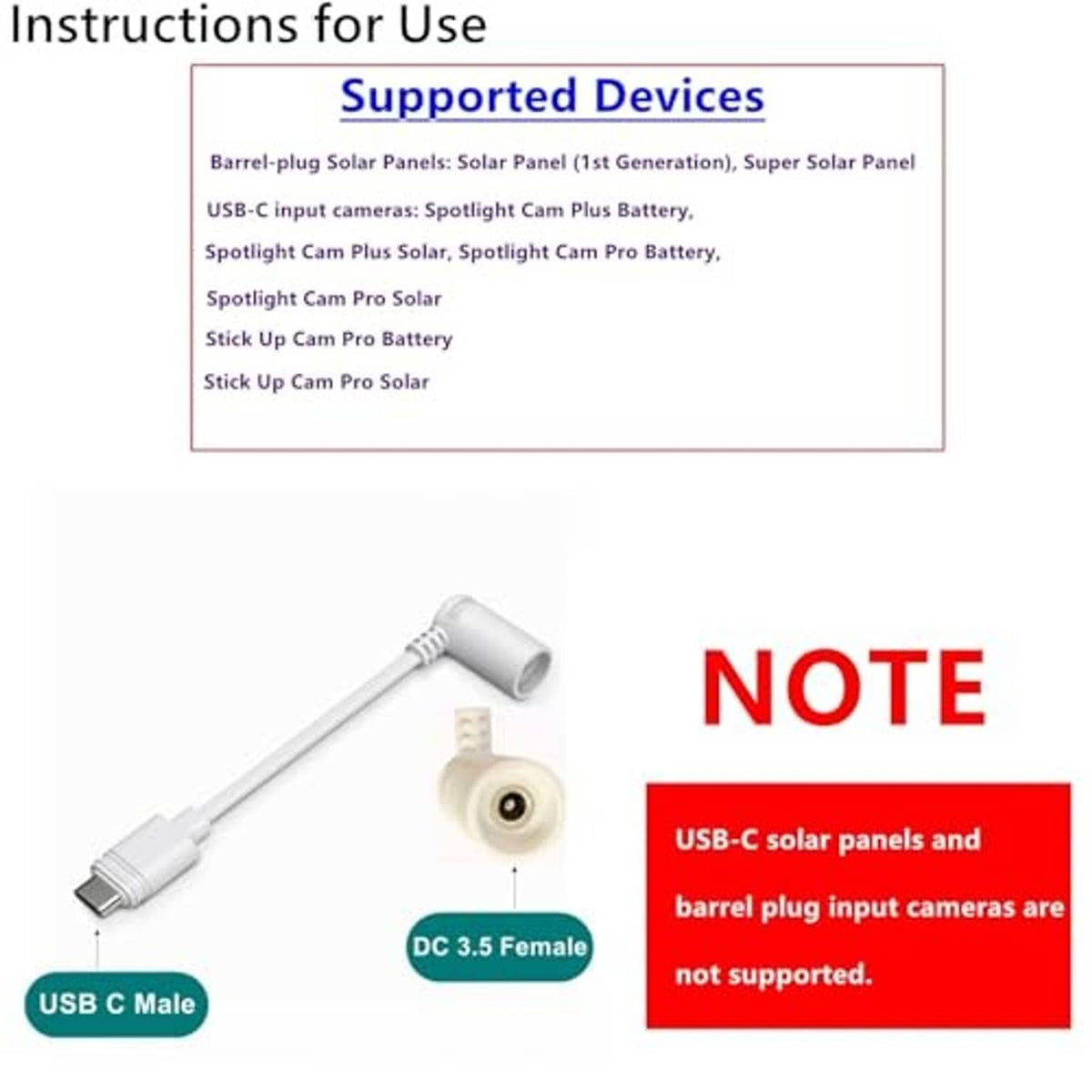 White USB-C male to DC 3.5mm ring barrel adapter cable with female DC port