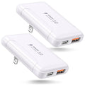 White dual USB-C wall chargers, compact flat design, foldable plug, 2-pack.