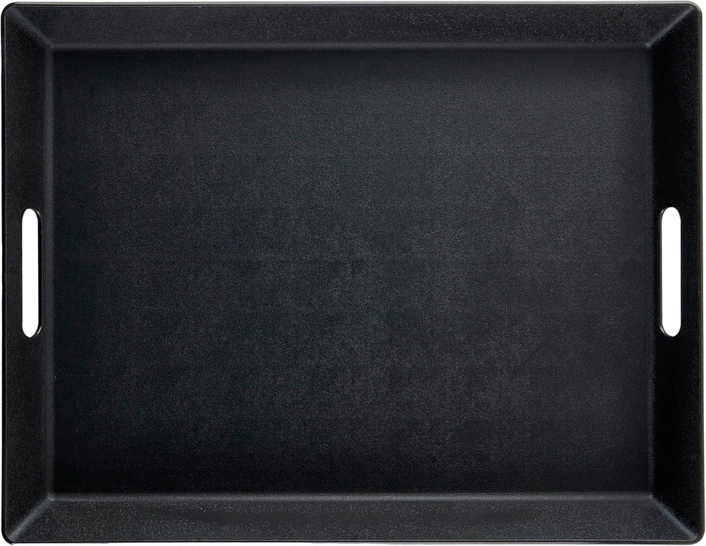 Rectangular black tray with smooth interior and two side handle cutouts