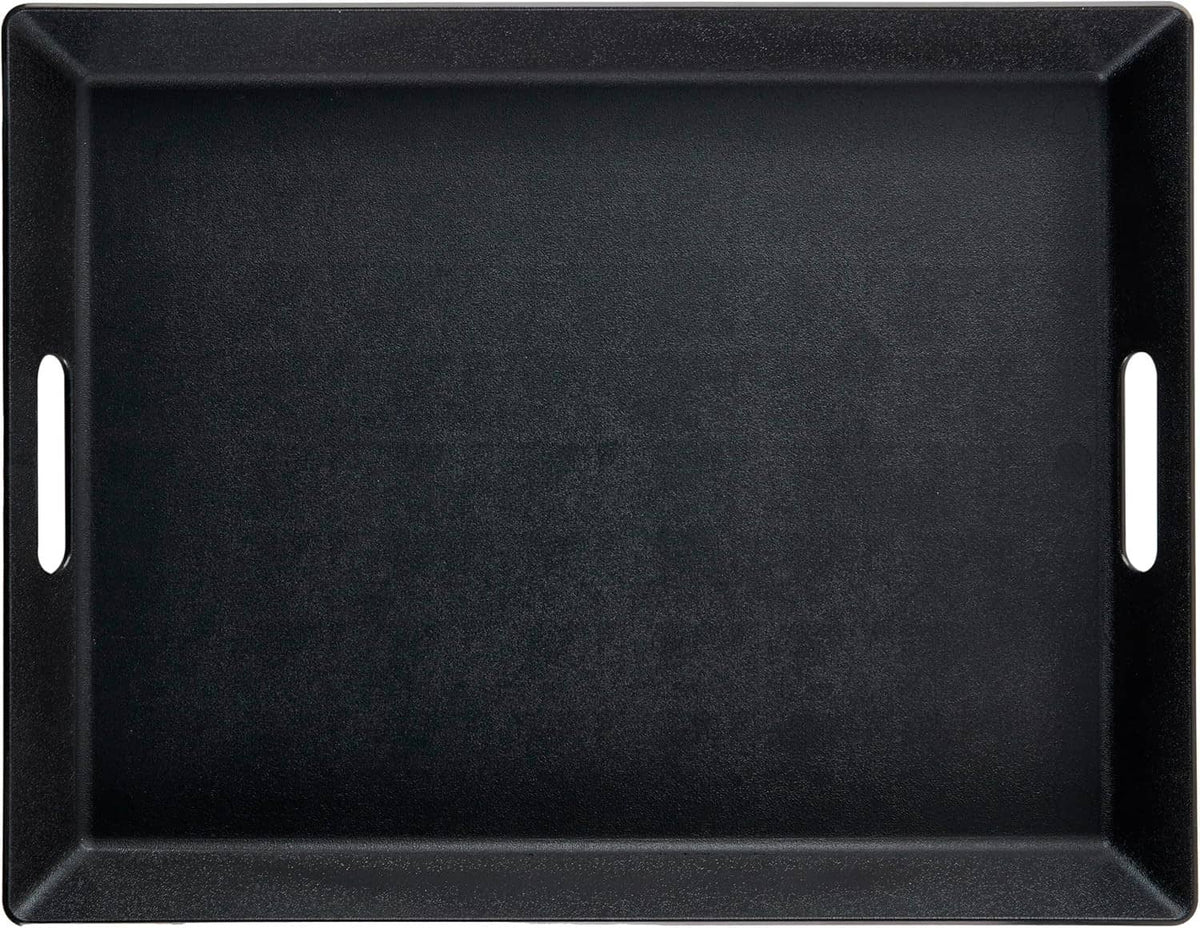Rectangular black tray with smooth interior and two side handle cutouts