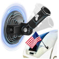 Black adjustable RV flag holder with suction cup mount and clamp arm