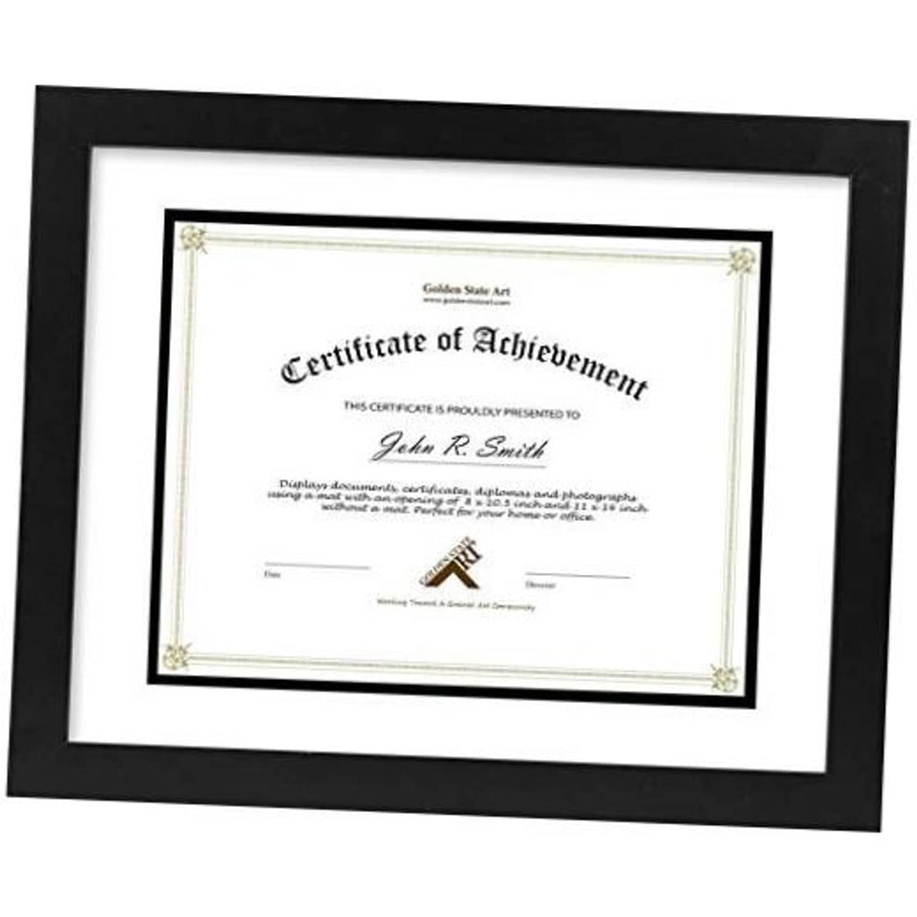Black wood document frame with white mat and certificate-sized opening