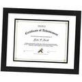 Black wood document frame with white mat and certificate-sized opening